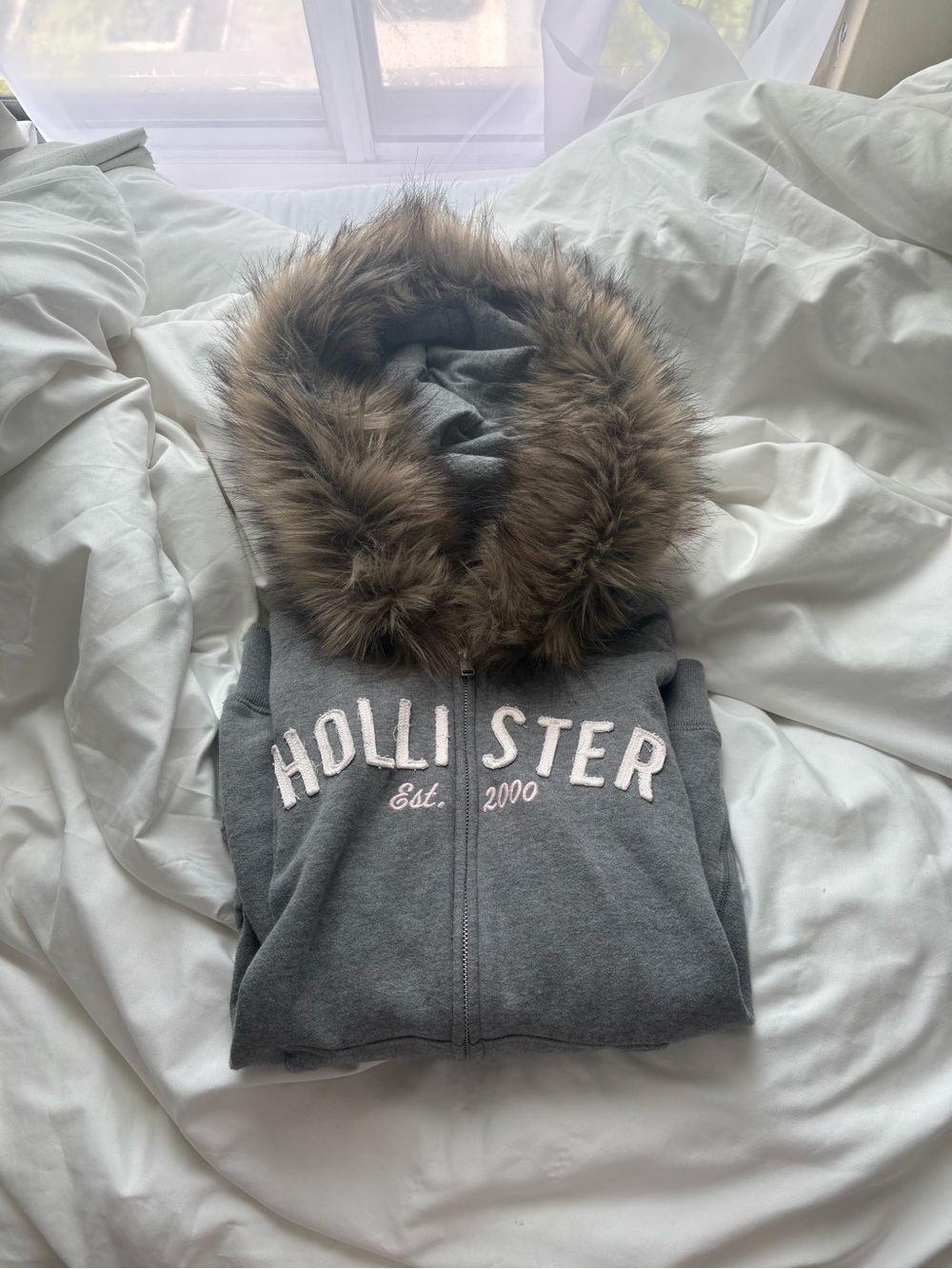 Hollister Heather Gray Pullover Hoodie with Logo Print